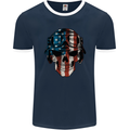 USA Flag Biker Skull Motorcycle Motorbike Mens Ringer T-Shirt FotL Navy Blue/White