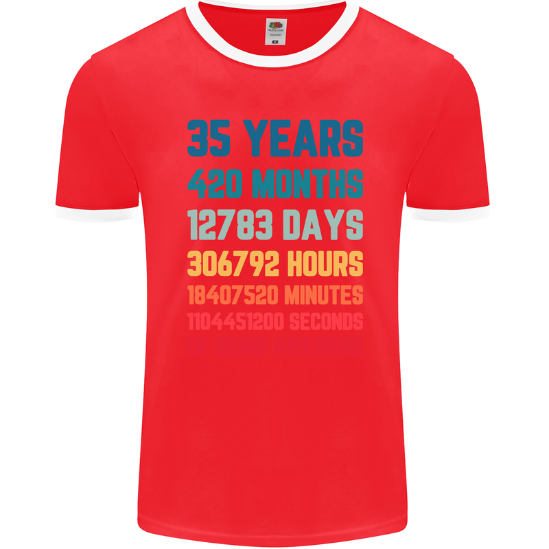 35th Birthday 35 Year Old Mens Ringer T-Shirt FotL Red/White