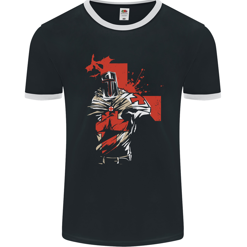 St Georges Day Knights Templar Crusader Mens Ringer T-Shirt FotL Black/White