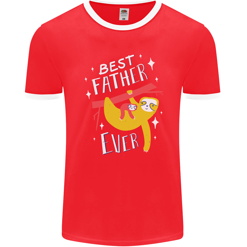 Fathers Day Funny Sloth Dad Daddy Mens Ringer T-Shirt FotL Red/White