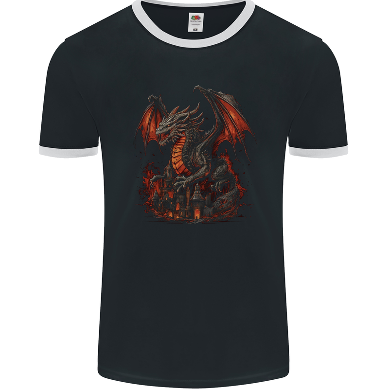 A Fierce Fantasy Dragon Mens Ringer T-Shirt FotL Black/White