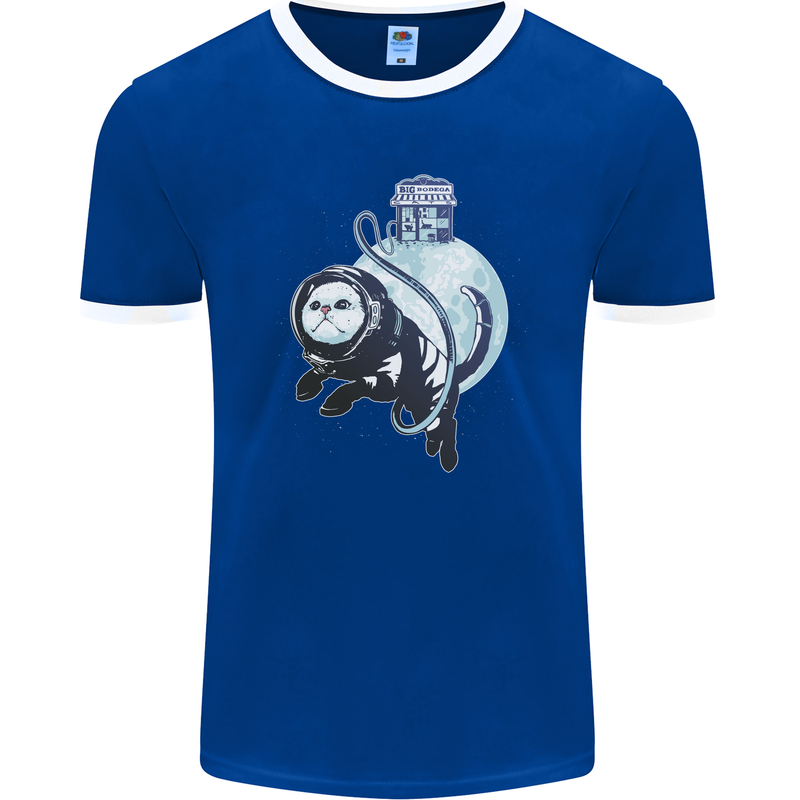 Space Astronaut Cat Funny Mens Ringer T-Shirt FotL Royal Blue/White