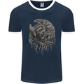 Angel Skull of Death Biker Motorbike Gothic Mens Ringer T-Shirt FotL Navy Blue/White