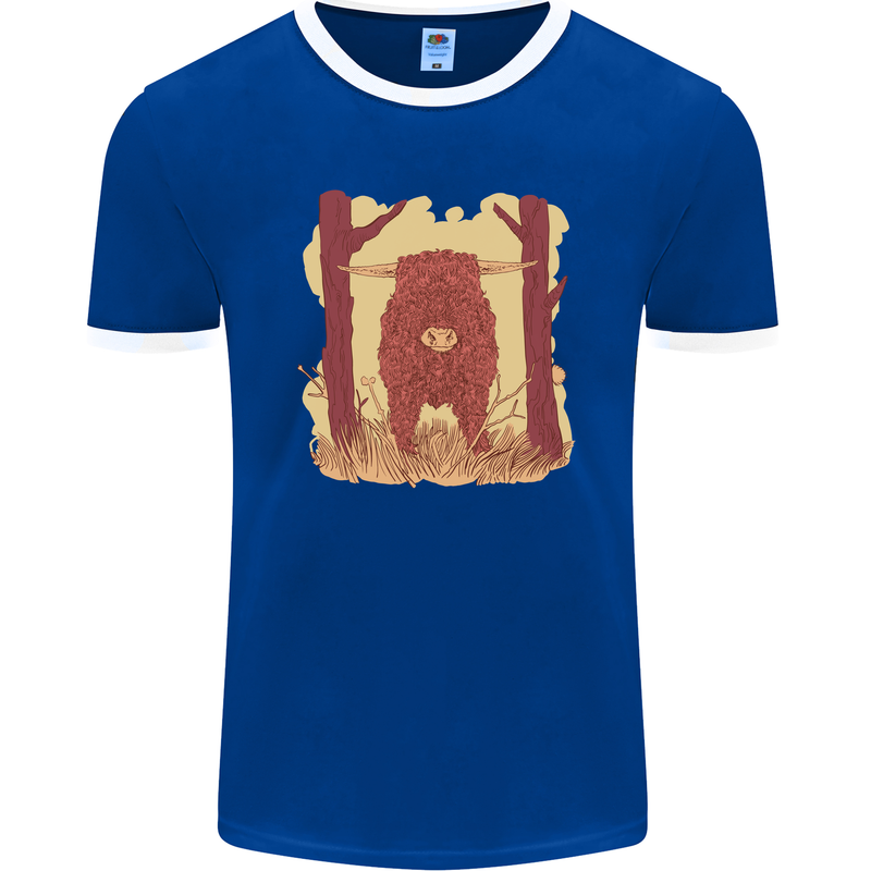 A Highland Cow Mens Ringer T-Shirt FotL Royal Blue/White