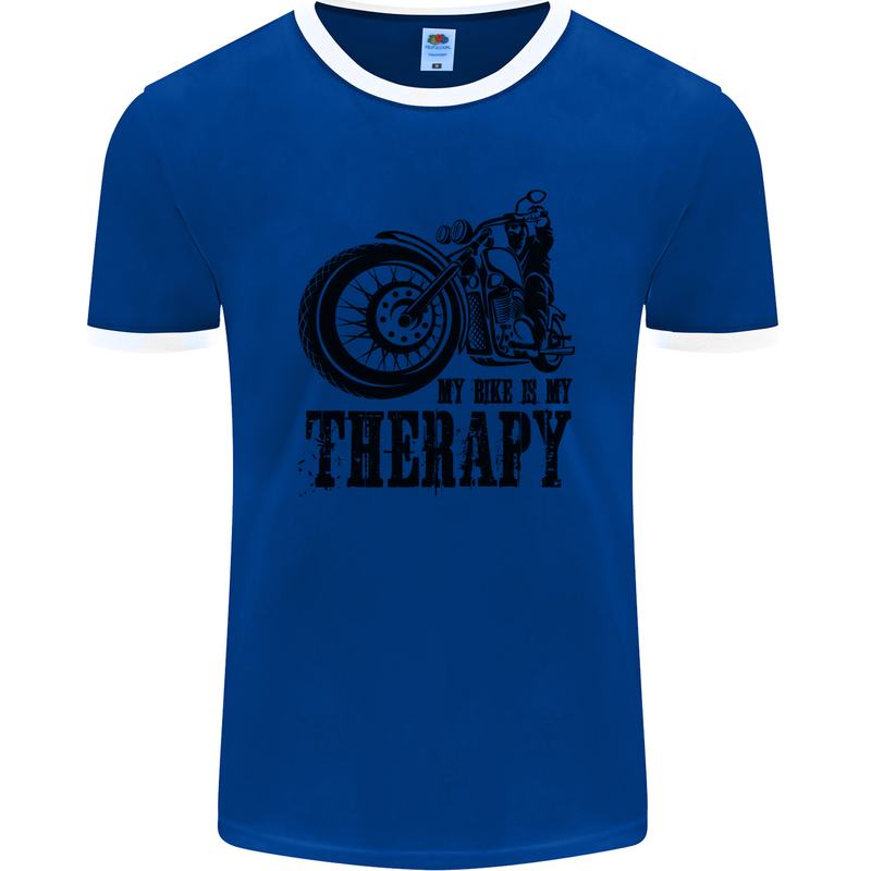 My Therapy Motorcycle Motorbike Biker Mens Ringer T-Shirt FotL Royal Blue/White