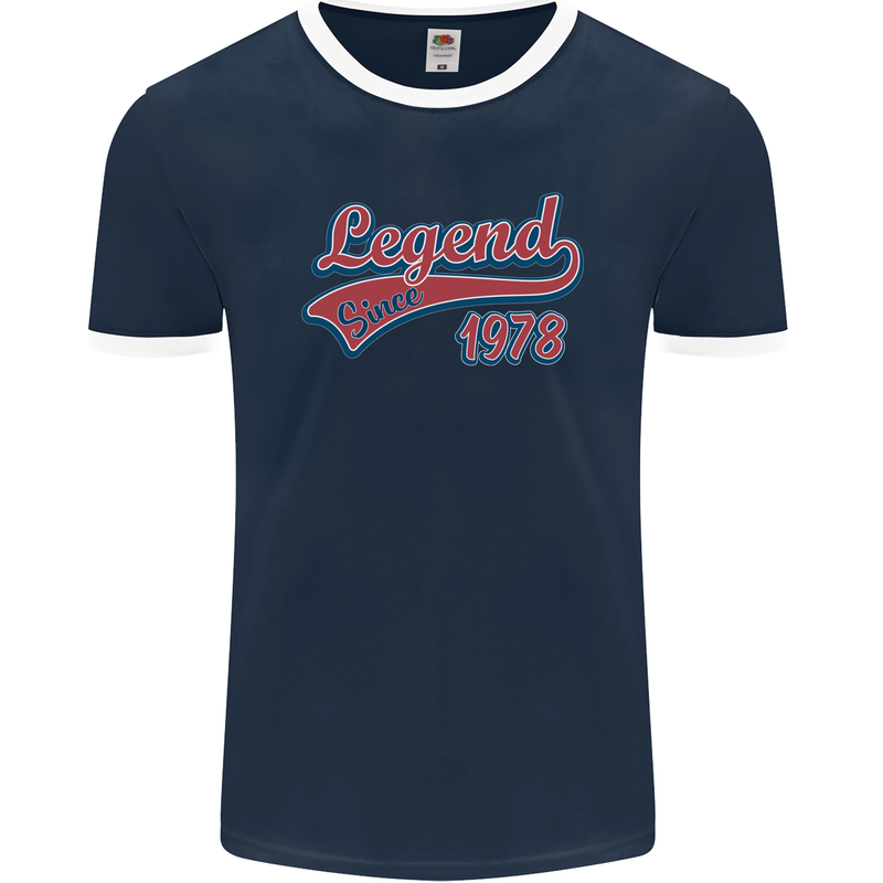 Legend Since 45th Birthday 1978 Mens Ringer T-Shirt FotL Navy Blue/White