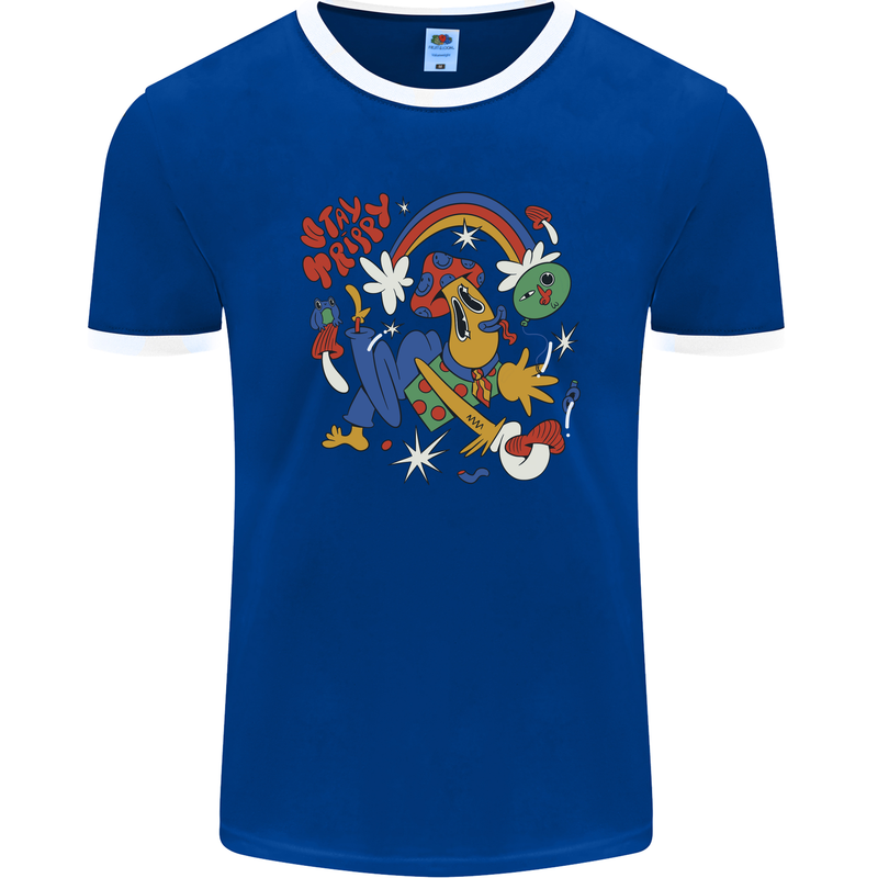 Stay Trippy Magic Mushrooms LSD Mens Ringer T-Shirt FotL Royal Blue/White