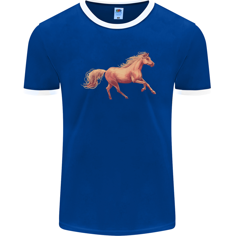 A Galloping Horse Equestrian Mens Ringer T-Shirt FotL Royal Blue/White