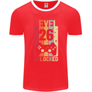 26th Birthday 26 Year Old Level Up Gamming Mens Ringer T-Shirt FotL Red/White