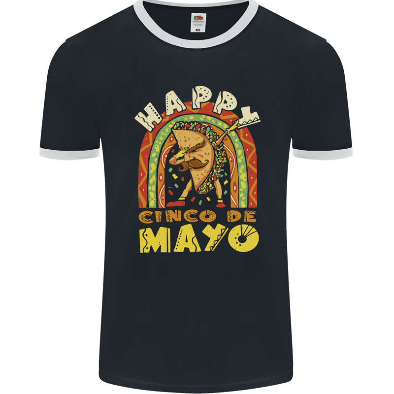 Happy Cinco De Mayo Day Mexico Mens Ringer T-Shirt FotL Black/White