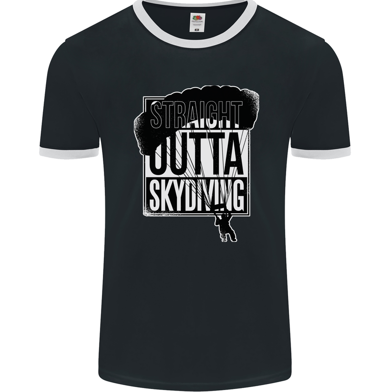 Straight Outta Skydiving Funny Freefall Mens Ringer T-Shirt FotL Black/White