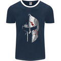 Gym Training Top Spartan Helmet MMA Mens Ringer T-Shirt FotL Navy Blue/White