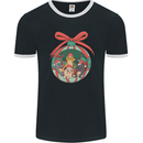 Funny Christmas Cats Bauble Mens Ringer T-Shirt FotL Black/White