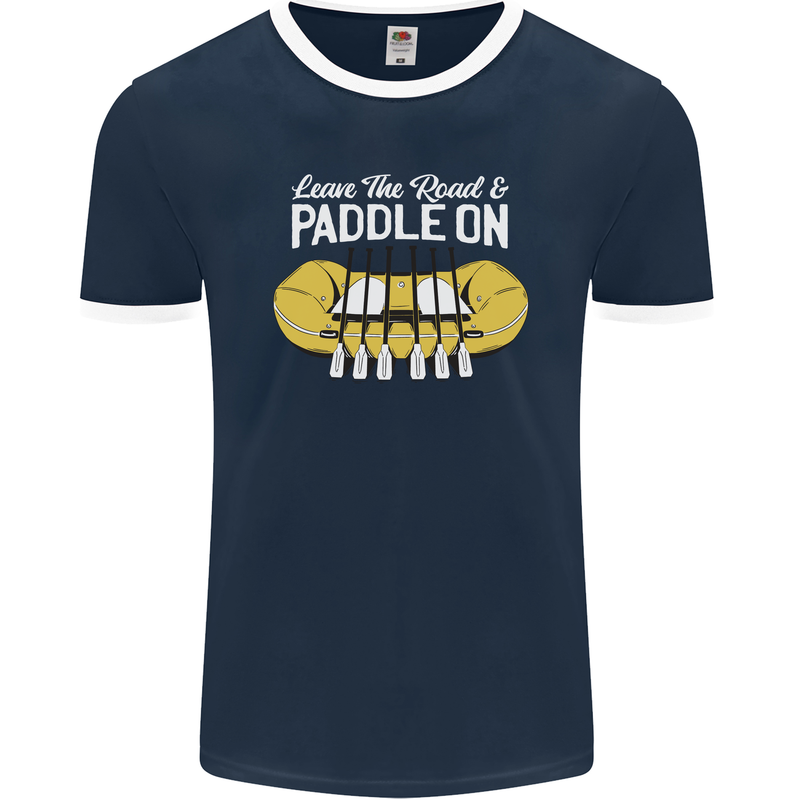 Paddle On Funny White Water Rafting Dinghy Mens Ringer T-Shirt FotL Navy Blue/White