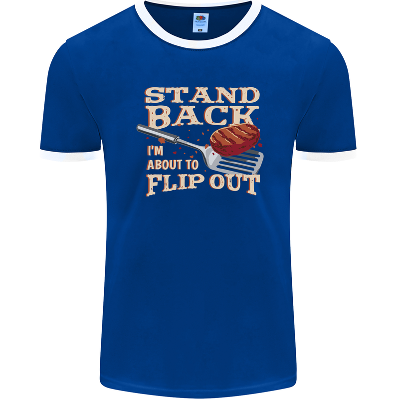 Flip Out Funny BBQ Grill Mens Ringer T-Shirt FotL Royal Blue/White