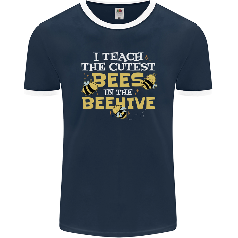 Teaching I Teach the Cutest Bees Teacher Mens Ringer T-Shirt FotL Navy Blue/White