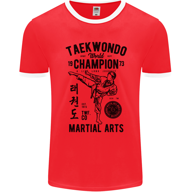 Taekwondo World Champion Martial Arts MMA Mens Ringer T-Shirt FotL Red/White