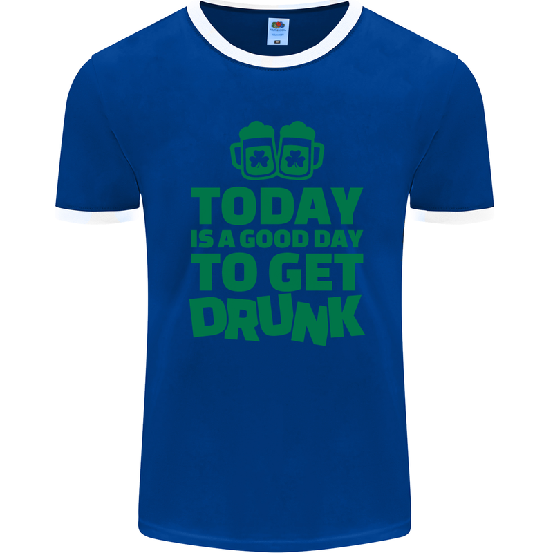 Good Day to Get Drunk St. Patrick's Day Mens Ringer T-Shirt FotL Royal Blue/White