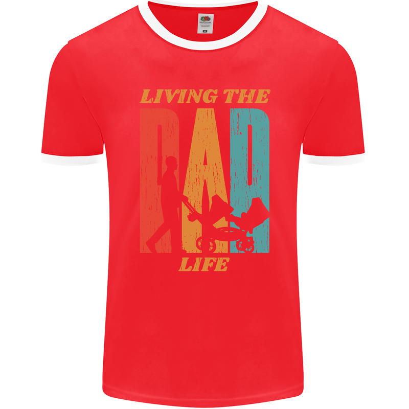 Fathers Day Living the Dad Life Twins Funny Mens Ringer T-Shirt FotL Red/White