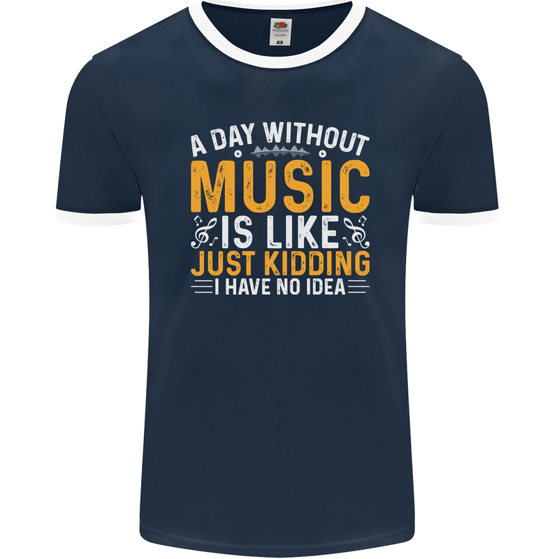 A Day Without Music Tekno Hip Hop Metal Mens Ringer T-Shirt FotL Navy Blue/White