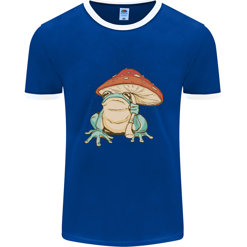 A Frog Under a Toadstool Umbrella Toad Mens Ringer T-Shirt FotL Royal Blue/White