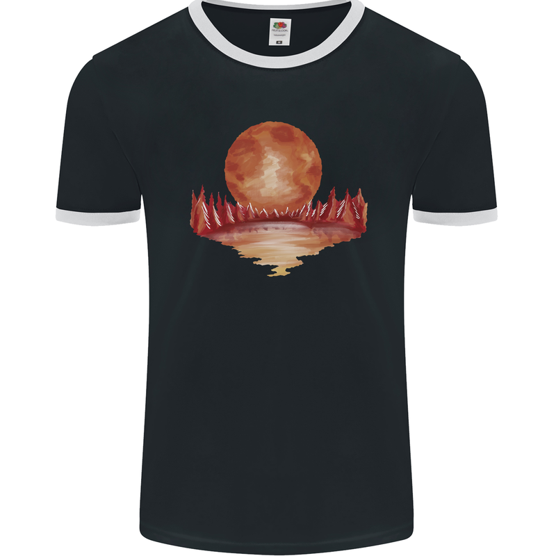Red Moon Lake Universe Cosmos Space Mens Ringer T-Shirt FotL Black/White
