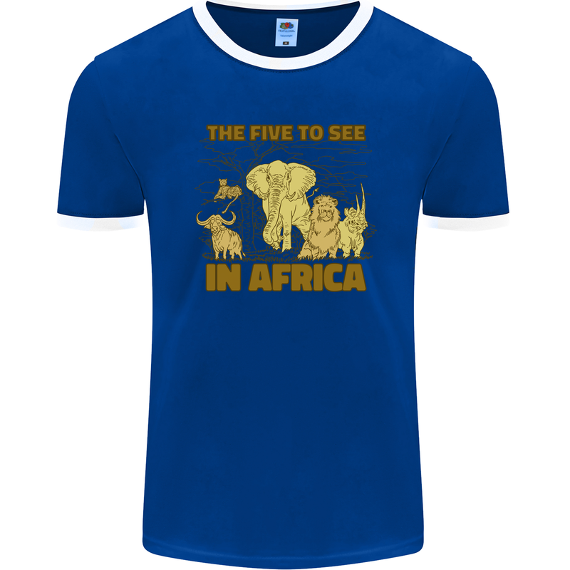 The Five to See in Africa Safari Animals Mens Ringer T-Shirt FotL Royal Blue/White