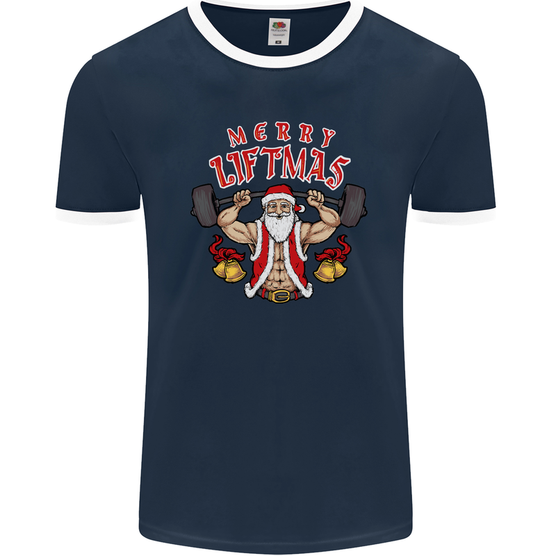 Merry Liftmas Mens Ringer T-Shirt FotL Navy Blue/White