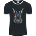 Watercolour Rabbit Bunny Mens Ringer T-Shirt FotL Black/White