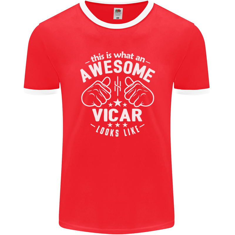 This Is What an Awesome Vicar Looks Like Mens Ringer T-Shirt FotL Red/White