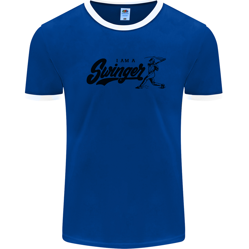 Swinger Funny Baseball Softball Mens White Ringer T-Shirt Royal Blue/White