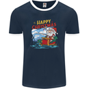 Santa Clause Fishing Funny Christmas Mens Ringer T-Shirt FotL Navy Blue/White