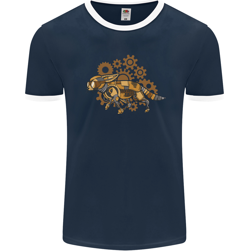 Steampunk Fox Mens Ringer T-Shirt FotL Navy Blue/White