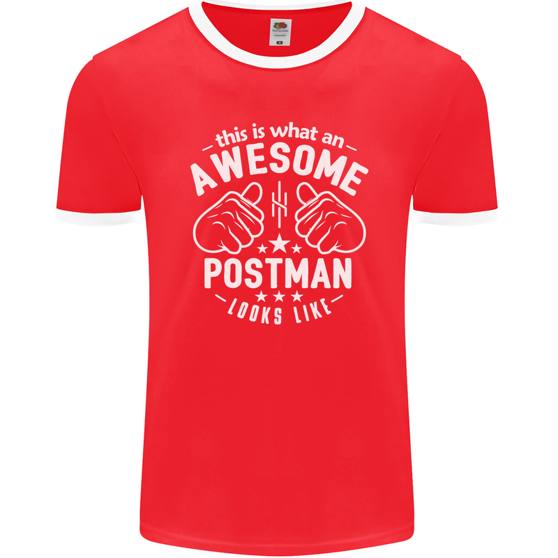 This Is What an Awesome Postman Looks Like Mens Ringer T-Shirt FotL Red/White