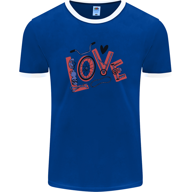 Love Cycling Funny Bicycle Bike Mens Ringer T-Shirt FotL Royal Blue/White