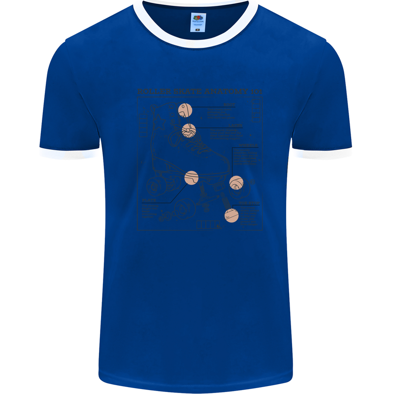 Roller Skating Boot Blueprint Mens Ringer T-Shirt Royal Blue/White