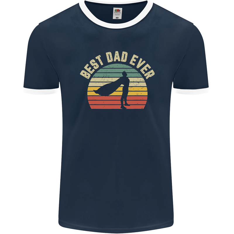 Best Dad Ever Superhero Funny Father's Day Mens Ringer T-Shirt FotL Navy Blue/White