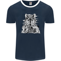 Motorbike Wolf Biker Motorcycle Motorbike Mens Ringer T-Shirt FotL Navy Blue/White