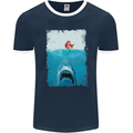 Funny Shark Parody Scuba Diving Fishing Mens Ringer T-Shirt FotL Navy Blue/White