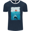 Funny Shark Parody Scuba Diving Fishing Mens Ringer T-Shirt FotL Navy Blue/White