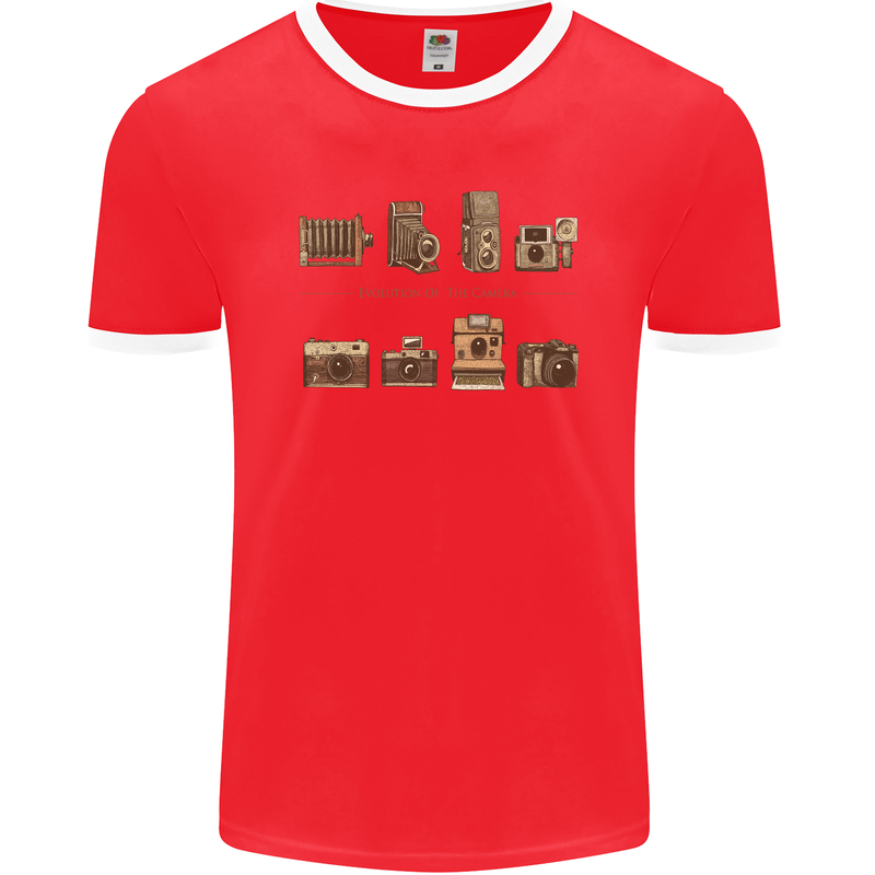 Photography Camera Evolution Photograper Mens Ringer T-Shirt FotL Red/White