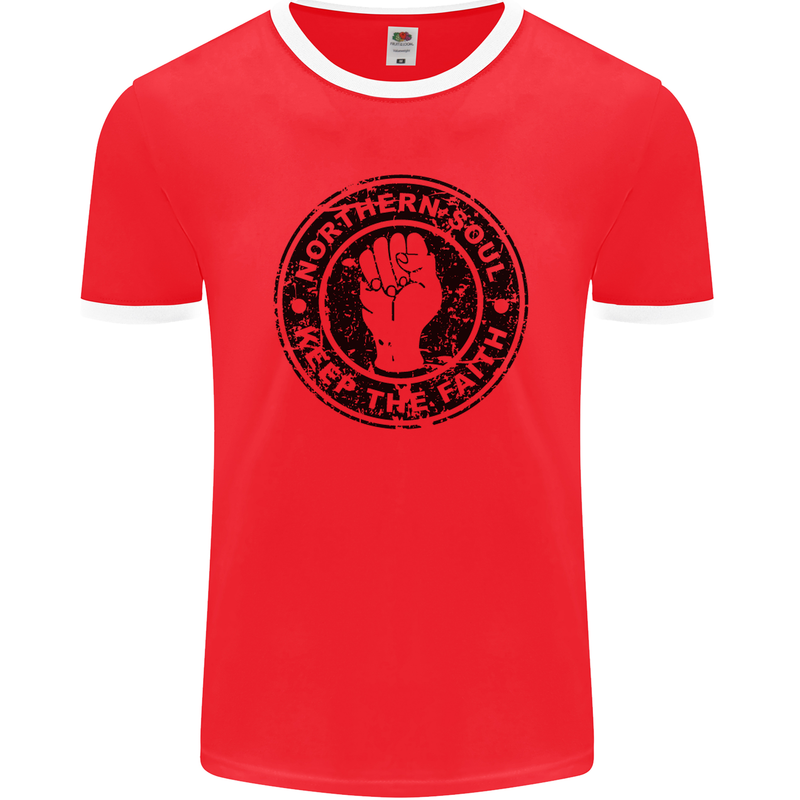 Northern Soul Keeping the Faith Mens Ringer T-Shirt FotL Red/White