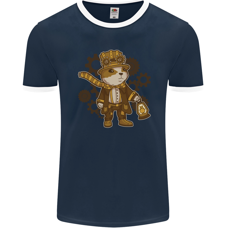 Steampunk Hamster Mens Ringer T-Shirt FotL Navy Blue/White