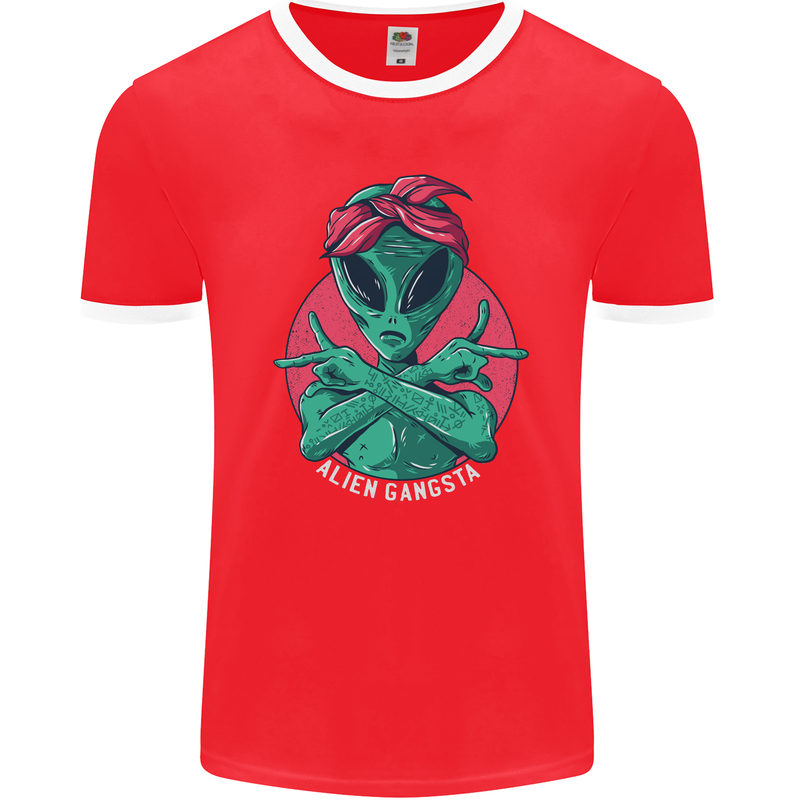 Funny Alien Gangster UFO 2Pac Rap Music Mens Ringer T-Shirt FotL Red/White