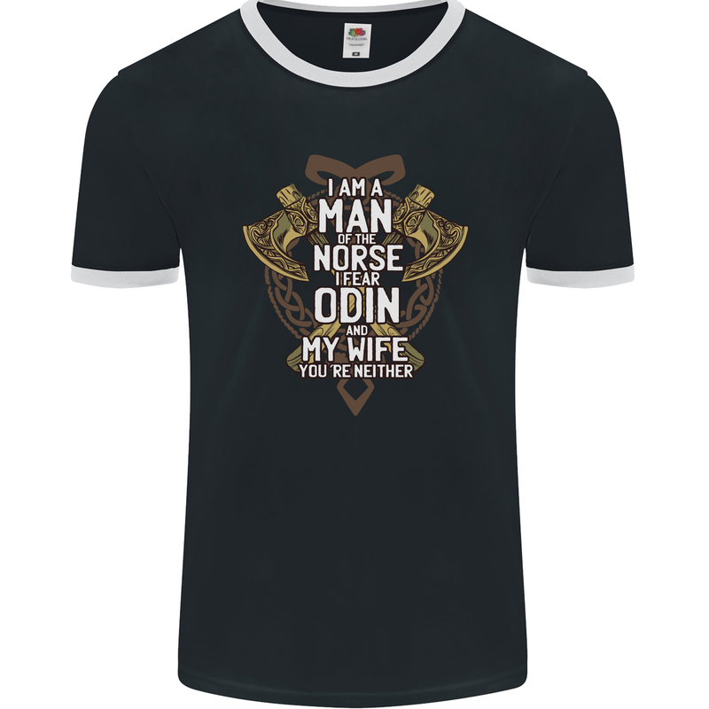 Funny Viking Wife Quote Wedding Anniversary Mens Ringer T-Shirt FotL Black/White