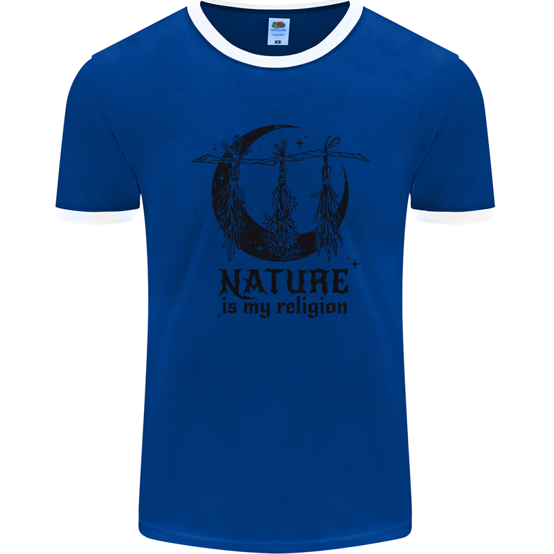 Nature Is My Religion Halloween Witch Mens White Ringer T-Shirt Royal Blue/White