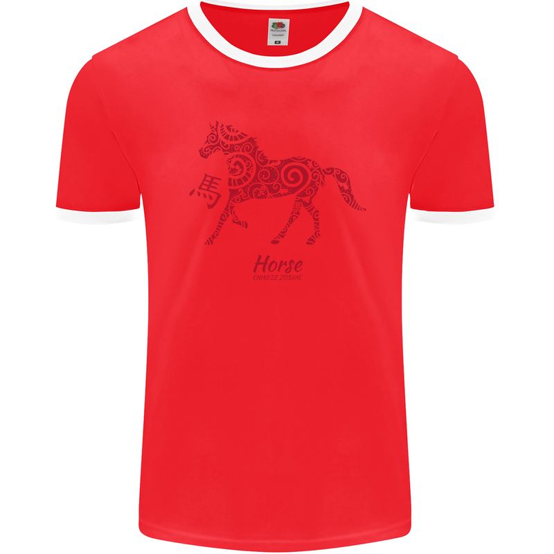 Chinese Zodiac Shengxiao Year of the Horse Mens Ringer T-Shirt FotL Red/White