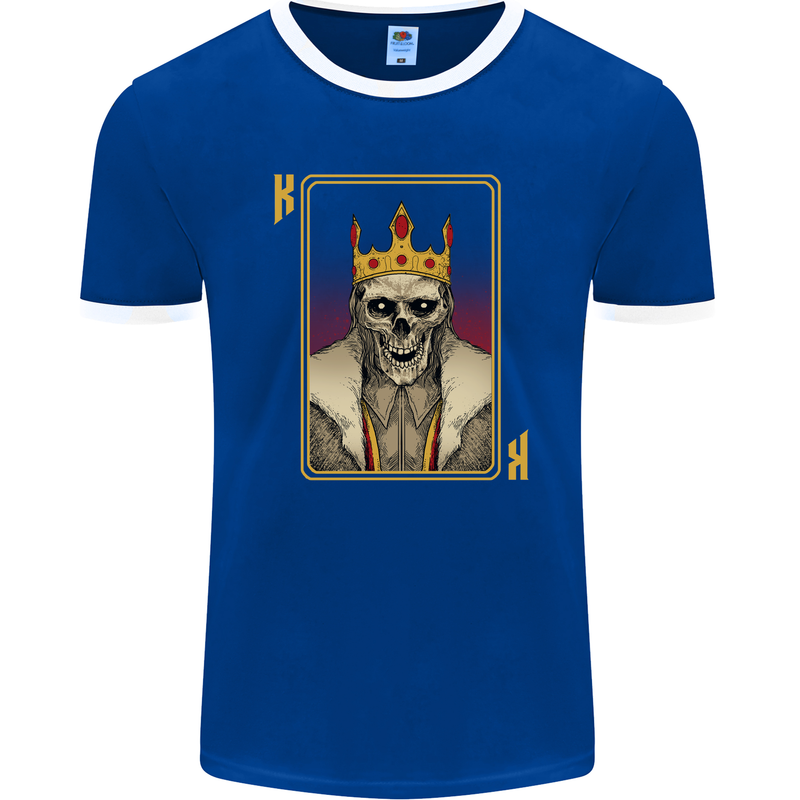 King Playing Card Gothic Skull Poker Mens Ringer T-Shirt FotL Royal Blue/White