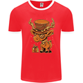 Steampunk Reindeer Funny Christmas Mens Ringer T-Shirt FotL Red/White