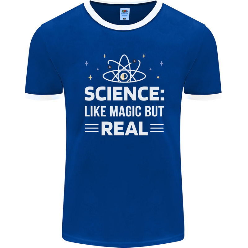 Science Like Magic But Real Funny Nerd Geek Mens Ringer T-Shirt FotL Royal Blue/White